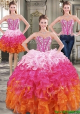 New Arrivals Rainbow Detachable Quinceanera Dresses with Beading and Ruffles