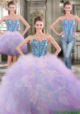 Fashionable Beaded and Ruffled Detachable Quinceanera Dresses in Rainbow