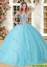 Visible Boning Beaded Bodice Tulle Sweet 16 Dress in Baby Blue