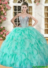 Hot Sale Apple Green Sweet 16 Dress with Beading and Ruffles