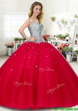 New Style Beaded Big Puffy Sweet 16 Dress in Red