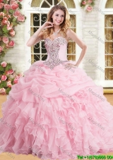 Discount Organza Pink Sweet 16 Dress with Appliques and Ruffles