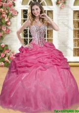Best Selling Coral Red Sweet 16 Dress with Beading and Pick Ups