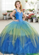 Hot Sale Straps Beaded and Ruffled Layers Quinceanera Dress in Tulle