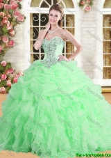 Pretty Applique and Ruffled Quinceanera Dress in Spring Green for Spring