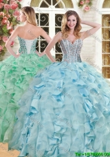 Luxurious Big Puffy Light Blue Quinceanera Dress with Beading and Ruffles