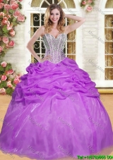 Fashionable Beaded and Pick Ups Sweet 16 Dress in Eggplant Purple