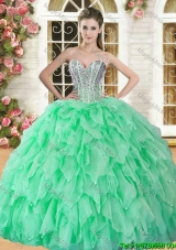 Lovely Spring Green Sweet 16 Dress with Beading and Ruffles