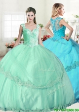 Wonderful Straps Apple Green Quinceanera Dress with Beading and Appliques