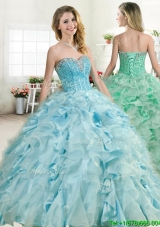 Elegant Beaded and Ruffled Quinceanera Dress in Baby Blue