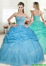 Best Selling Beaded and Pick Ups Quinceanera Dress in Baby Blue