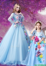 Exclusive V Neck Baby Blue Princesita Quinceanera Dresses with Hand Made Flowers