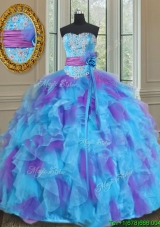 2017 Best Sweetheart Organza Blue and Purple Quinceanera Gown with Handmade Flower