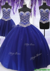 Elegant Really Puffy Beaded Bodice Detachable Quinceanera Dress in Royal Blue