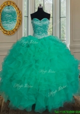 Unique Really Puffy Turquoise Sweet 16 Dress with Beading and Ruffles for Summer