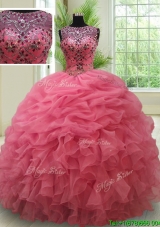 Best Selling See Through Bateau Watermelon Quinceanera Dress with Beading