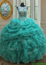 New Scoop Beaded and Ruffled Bubble Quinceanera Dress in Turquoise