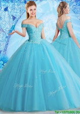 Best Selling Tulle Beaded Sweet 16 Dress in Aqua Blue