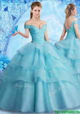 2017 Pretty Brush Train Quinceanera Dress with Beading and Ruffled Layers