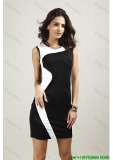 Simple Above Knee White and Black Fashion Dress with Zipper Up