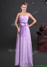 Romantic Spaghetti Straps Lavender Chiffon Prom Dress with Bowknot