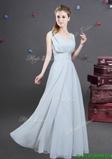 2017 High End Empire Square Grey Long Prom Dress with Ruching