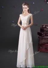 Hot Sale Bowknot and Laced Long Prom Dress with Cap Sleeves