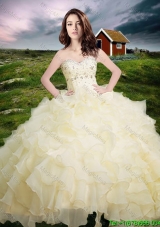 Western Style Popular Organza Light Yellow Quinceanera Dress with Beading and Ruffled Layers