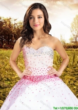 Summer Discount Big Puffy Beaded Bodice Tulle White Quinceanera Dress