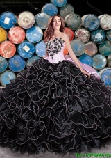 Perfect Puffy Skirt Beaded and Ruffleed Black Quinceanera Dress with Pick Ups