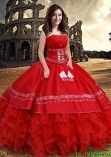 Exquisite Puffy Skirt Organza Strapless Ruffled Layers Quinceanera Dress in Red