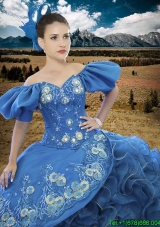 Country LifeStyle New Applique and Ruffled Off The Shoulder Quinceanera Dress with Short Sleeves