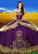 Beautiful Sweetheart Eggplant Purple Quinceanera Dress with Embroidery and Beading