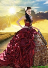 Lovely Ruffled Layers and Bubble Taffeta and Laced Quinceanera Dress with Brush Train