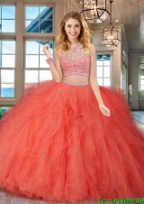 Hot Sale Two Piece Puffy Skirt Quinceanera Gown with Ruffles and Beading