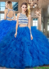 Most Popular Open Back Tulle Quinceanera Dress with Ruffles and Beading