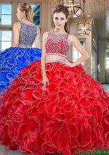 Most Popular Two Piece Side Zipper Red Quinceanera Dress in Organza