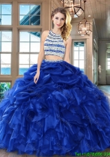 Cheap Beaded Bodice Ruffled and Bubble Quinceanera Dress in Royal Blue