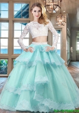 Beautiful Long Sleeves Tulle Quinceanera Dress with Ruffled Layers and Lace