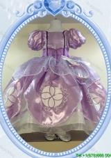 Puffy Scoop Organza Short Sleeves Long Halloween Little Girl Pageant Dress in Lavender