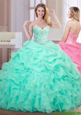 Top Seller Ruffled and Beaded Apple Green Quinceanera Dress with Pick Ups