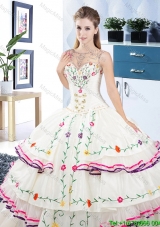 2017 Designer See Through Scoop Organza and Taffeta Quinceanera Dress with Embroidery