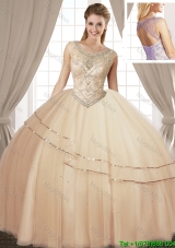 New Style Really Puffy Tulle Champagne Quinceanera Dress with Beading