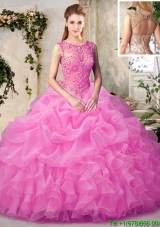 Popular Organza Bubble Rose Pink Quinceanera Dress with Beading and Ruffles