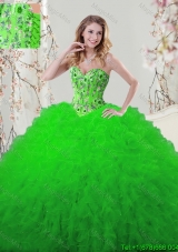 Popular Visible Boning Embroideried and Ruffled Quinceanera Dress in Spring Green