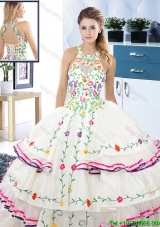 New Arrivals See Through Halter Top Embroideried Quinceanera Dress with Ruffled Layers
