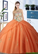 Discount Embroideried Bodice and Bubble Halter Top Orange Quinceanera Dress in Tulle