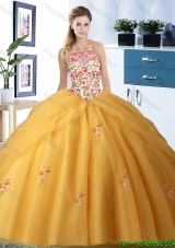 Top Seller Embroideried Bodice and Bubble Gold Quinceanera Dress in Tulle