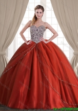 Popular Puffy Skirt Brush Train Rust Red Quinceanera Dress with Beaded Bodice