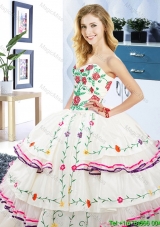Luxurious Sweetheart Ruffled Layers and Embroideried Organza and Taffeta Quinceanera Dress